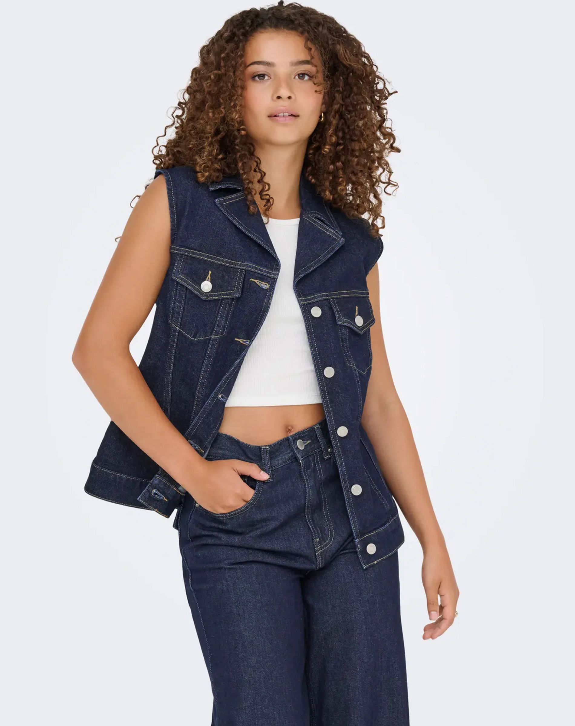 OnlJoana Rinse Denim Vest - Dark Blue Denim
