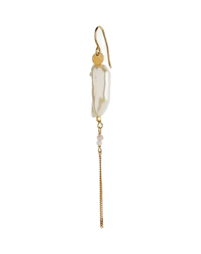 Long Baroque Pearl With Chain Single Ørering - Guldfarvet