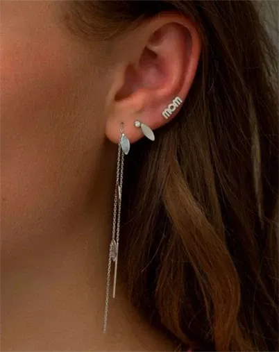 Three Leaves Single Ørering - Sølvfarvet