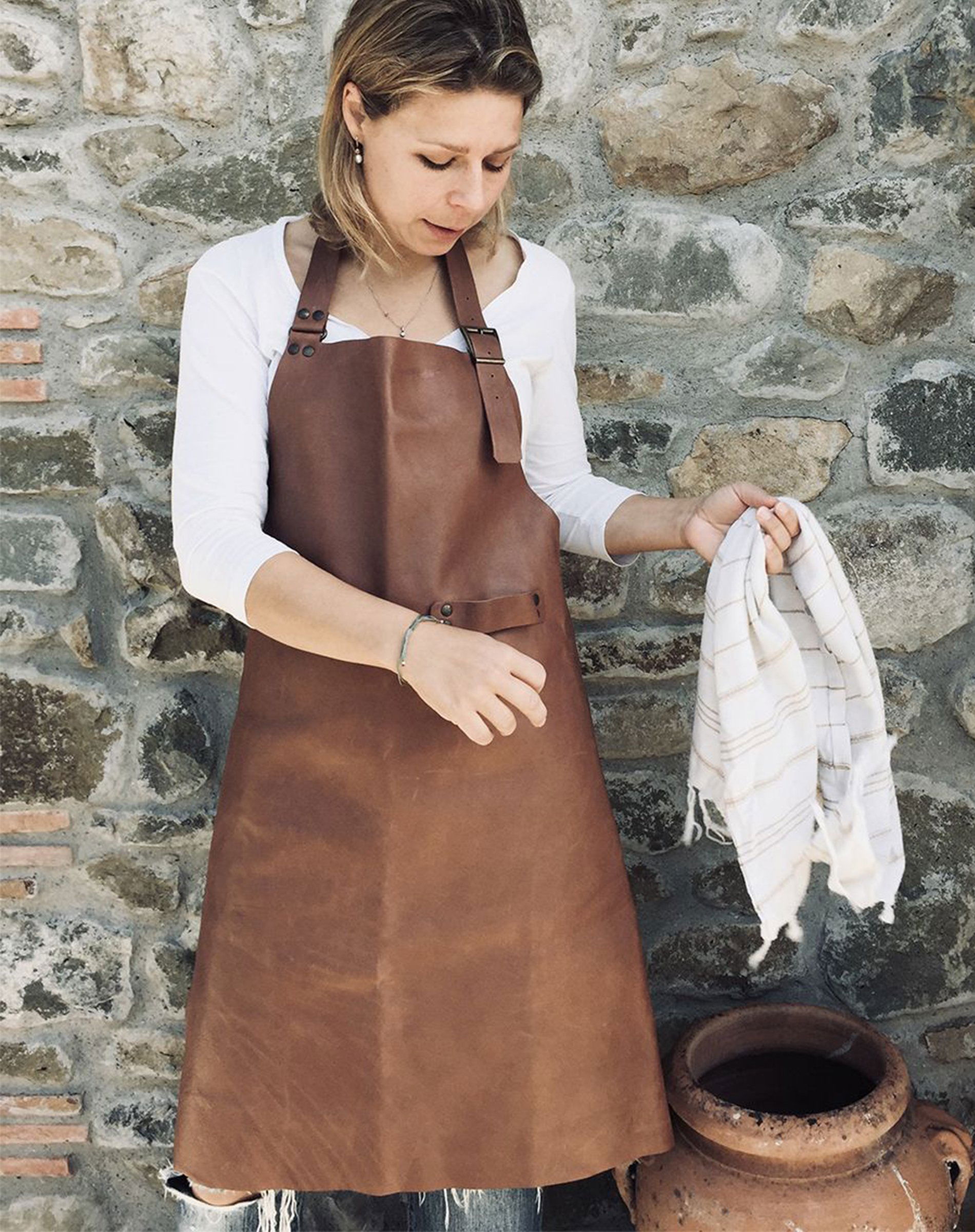 Forklæde 100% Kernelæder - Lysebrun