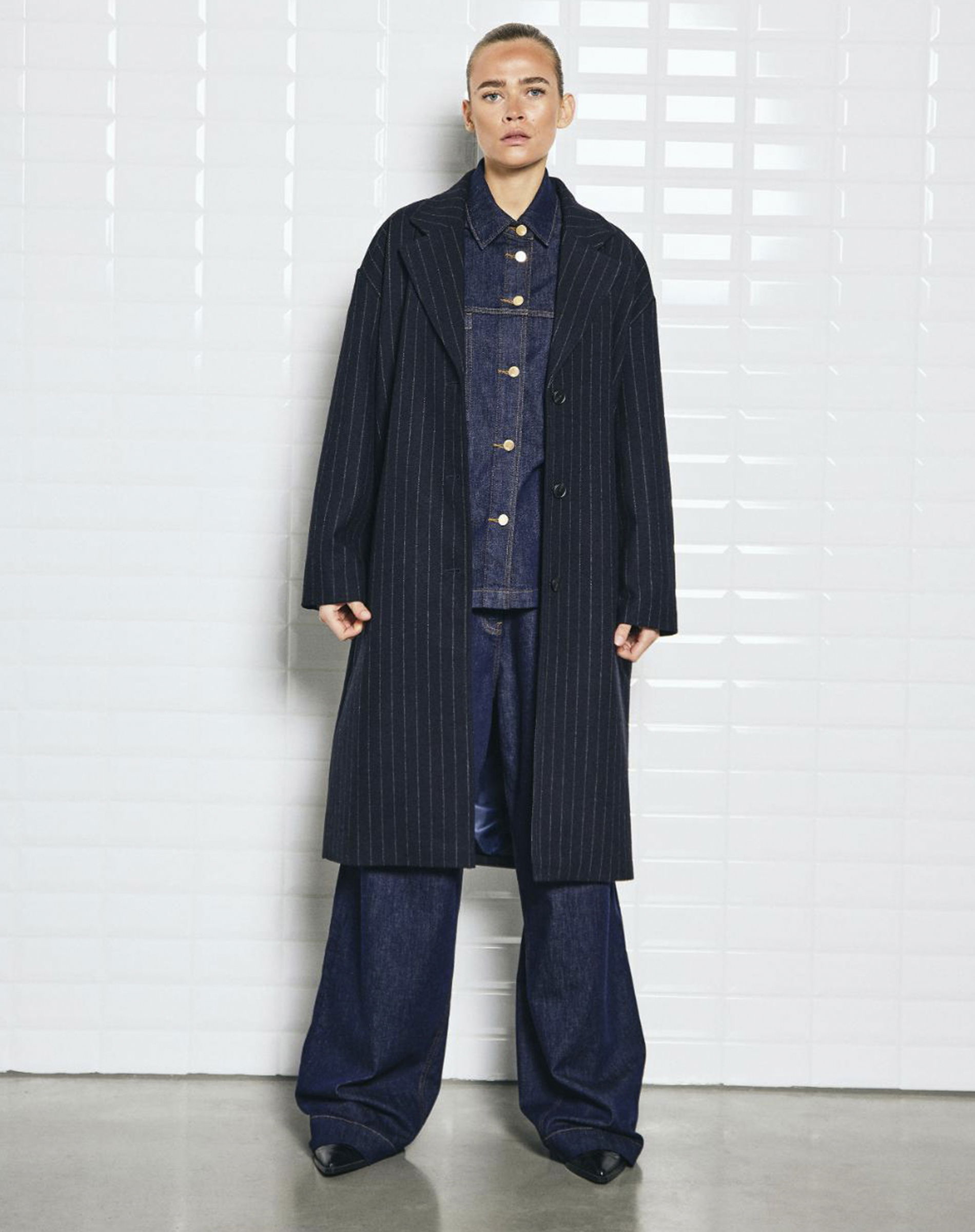 Vista WBL Wool Frakke - Navy Pinstripe