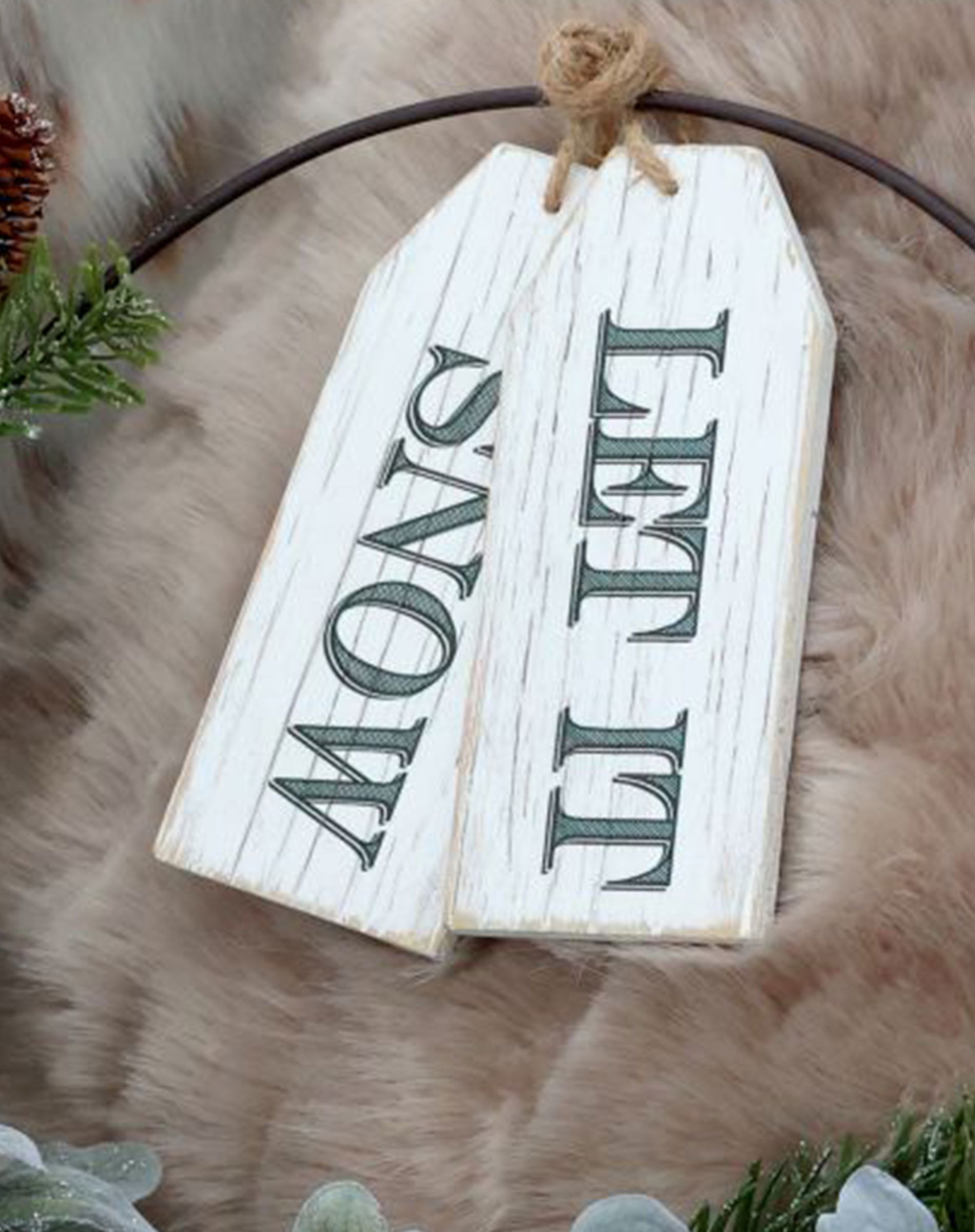 Let It Snow Skilt - Antuque Hvid