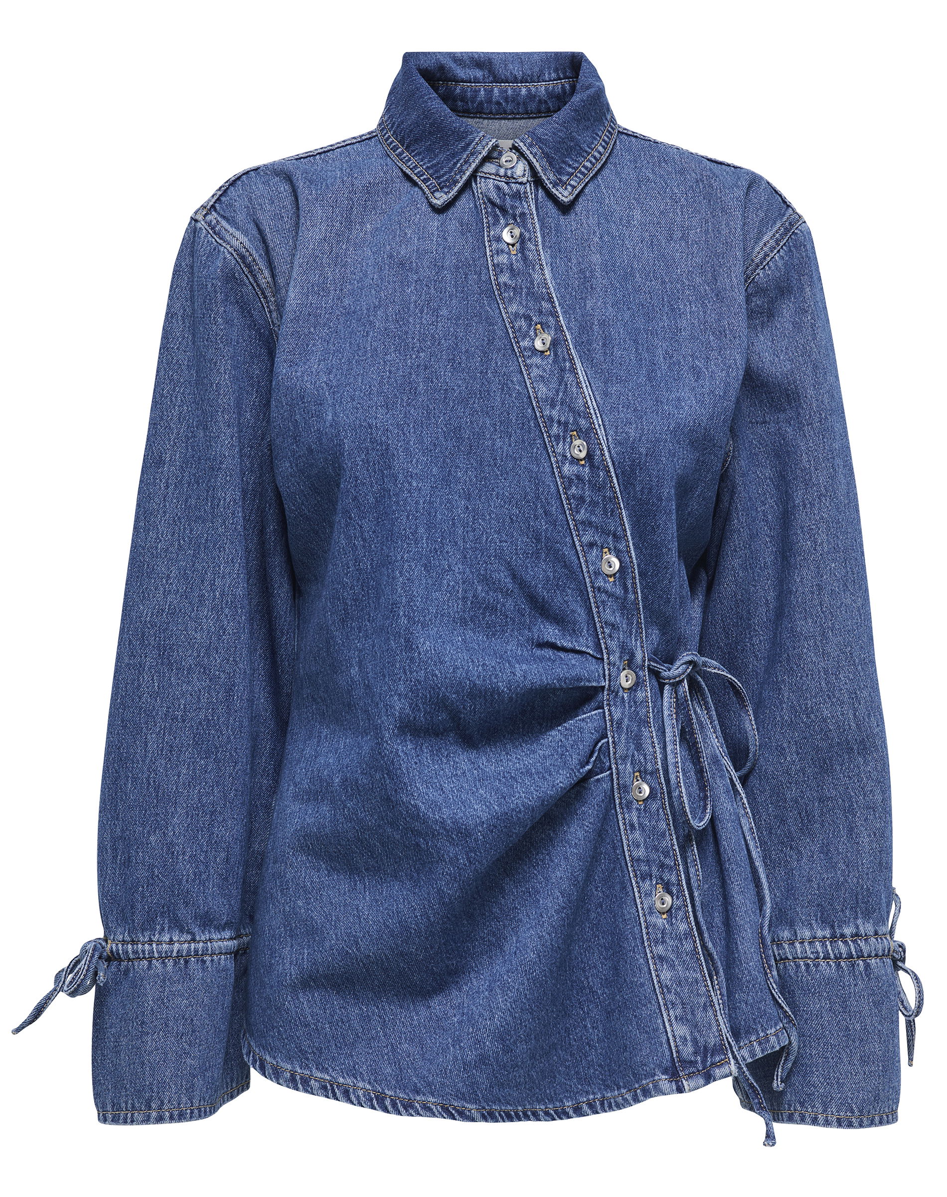 Onlsmilla Asym Tie Denim Skjorte - Medium Blue Denim