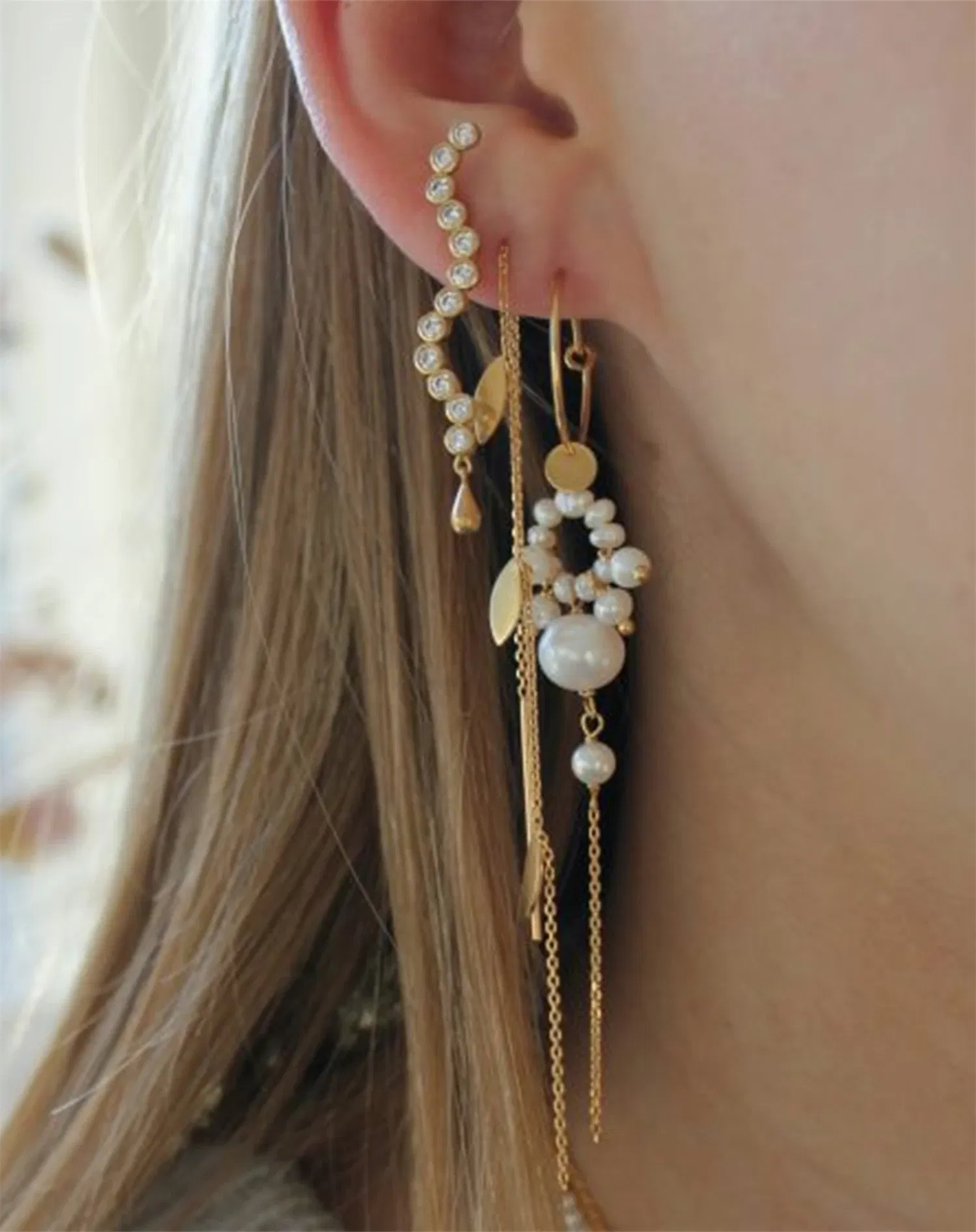 Three Leaves Single Øreringe - Guldfarvet