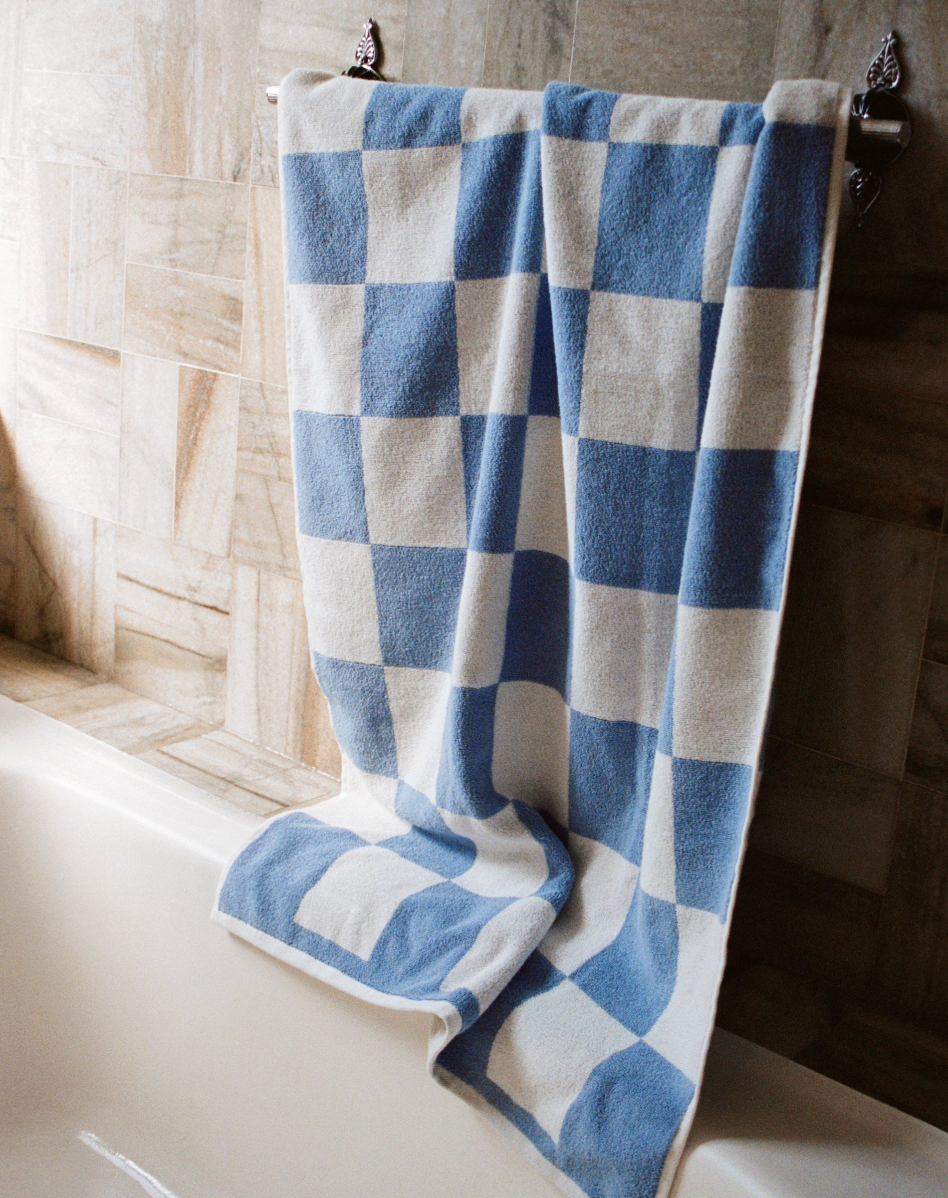 Check Badehåndklæde - Sky Blue