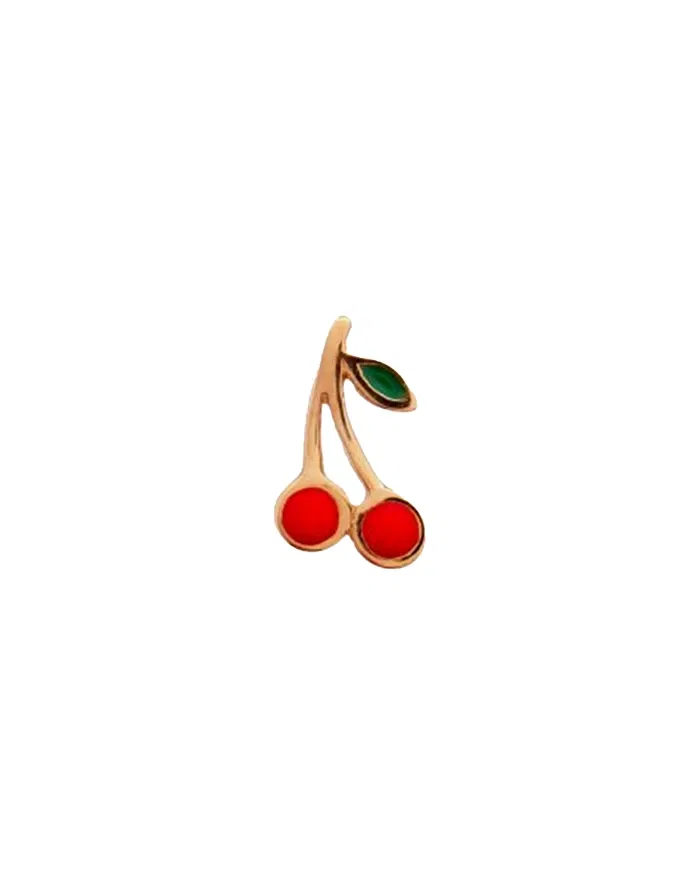 Petit Cherry Enamel Single Ørering - Guldfarvet