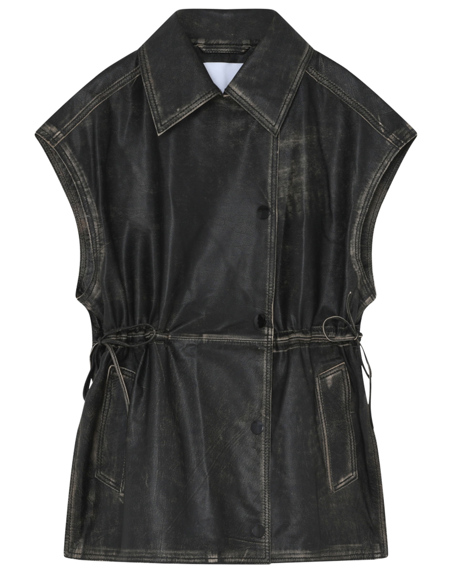 Cristin Distressed Leather Vest - Black