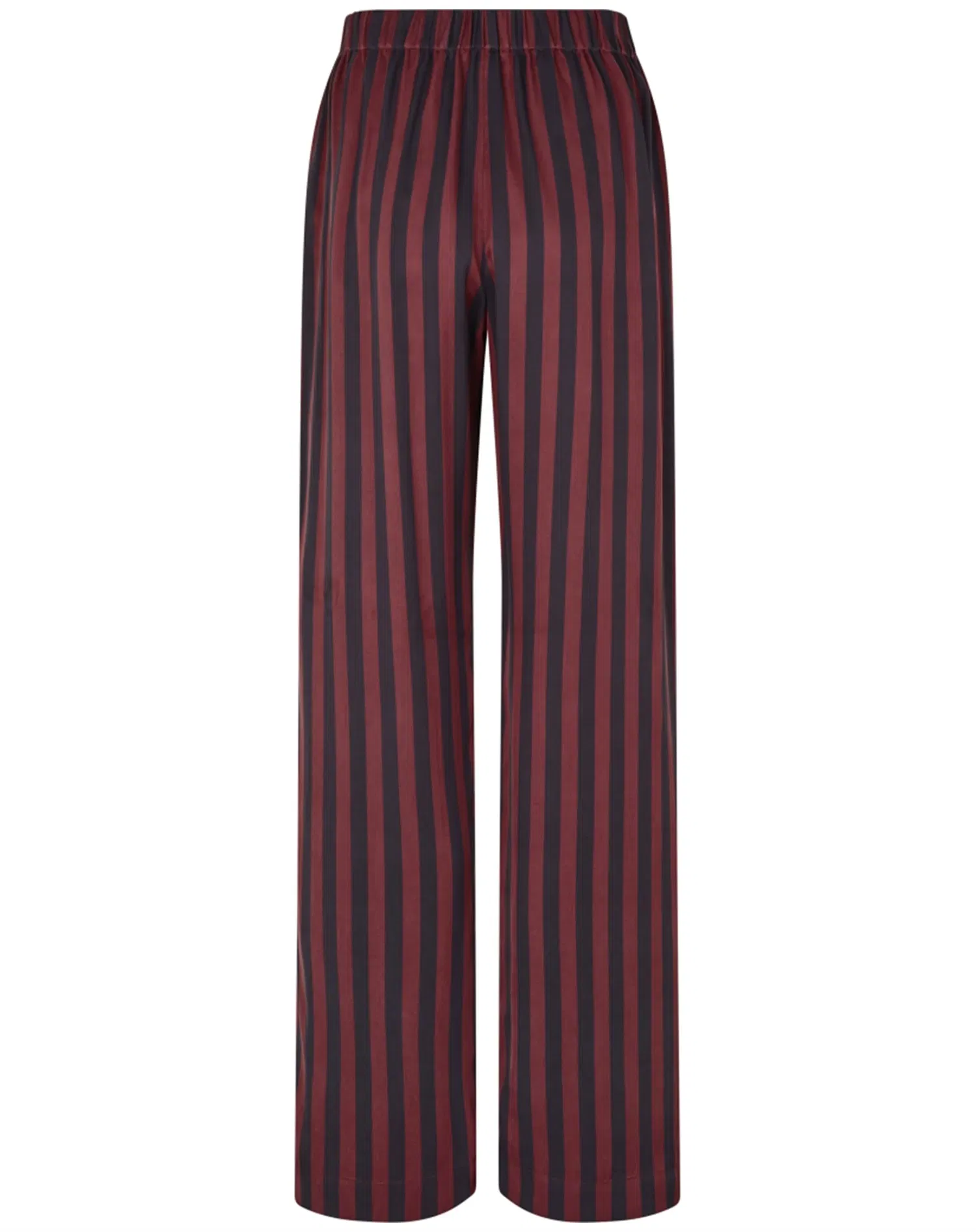 Elasticated Long Bukser - Navy and Burgundy Wallpaper Stripes
