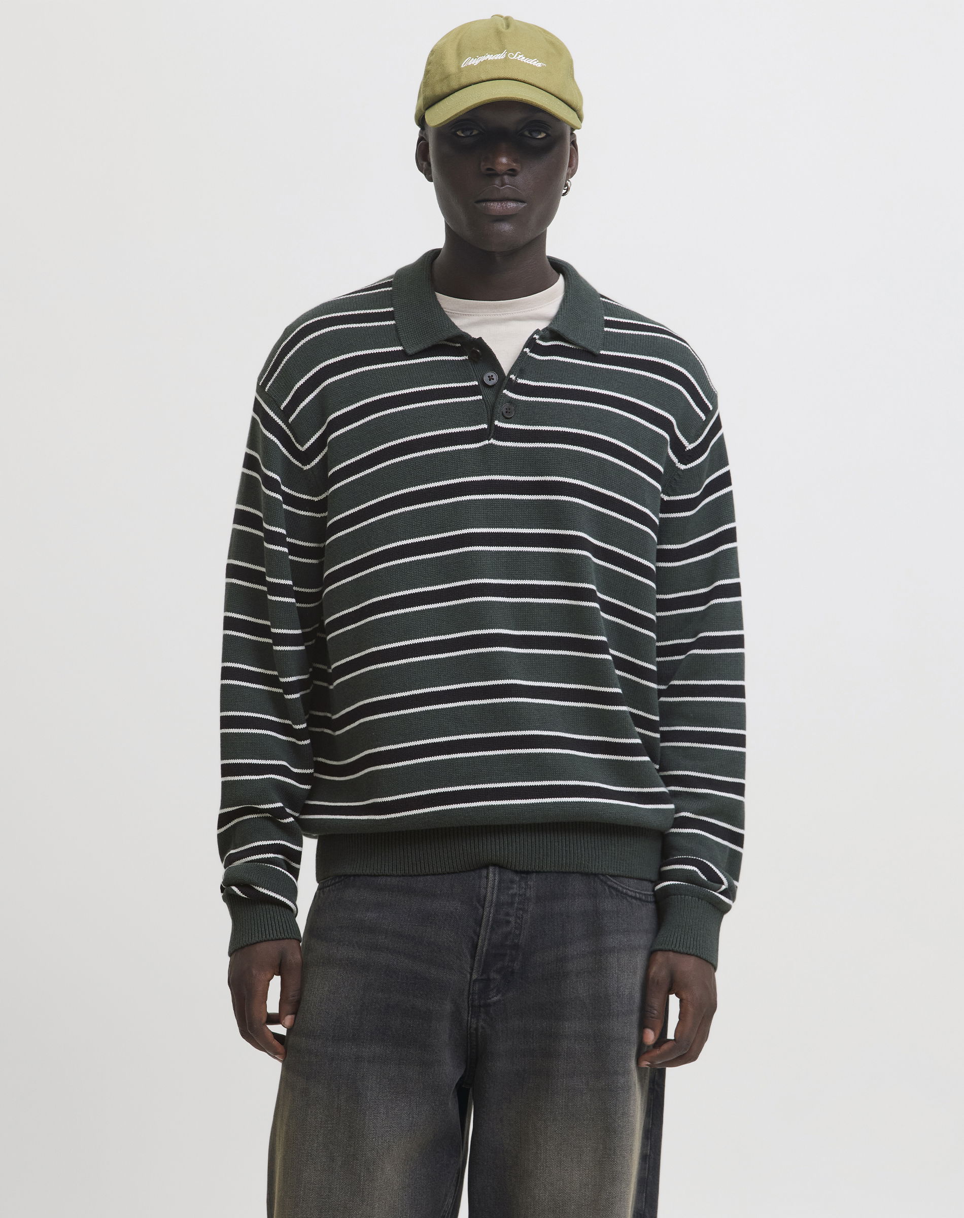 JOrargos Knit Stripe Polo - Forest River