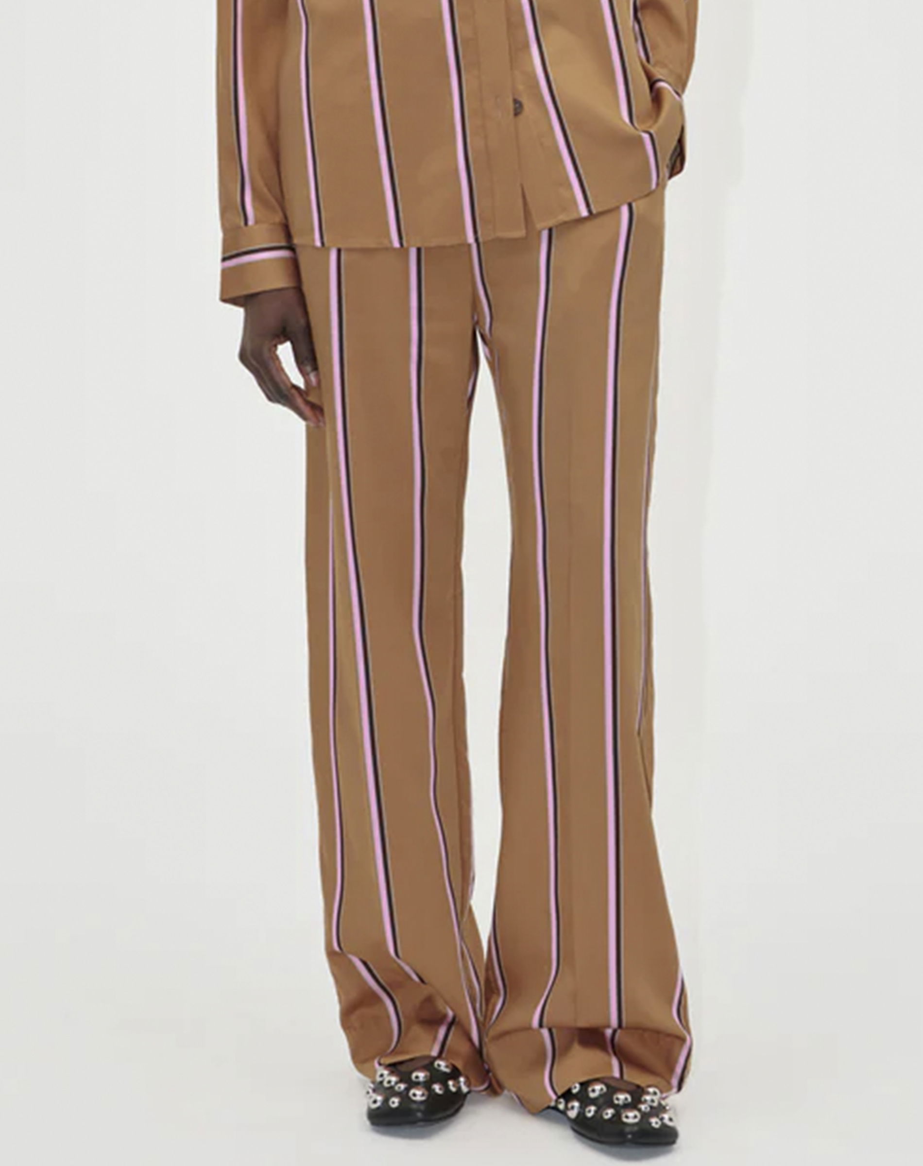 Gathered Long Bukser - Cocoa Stripe