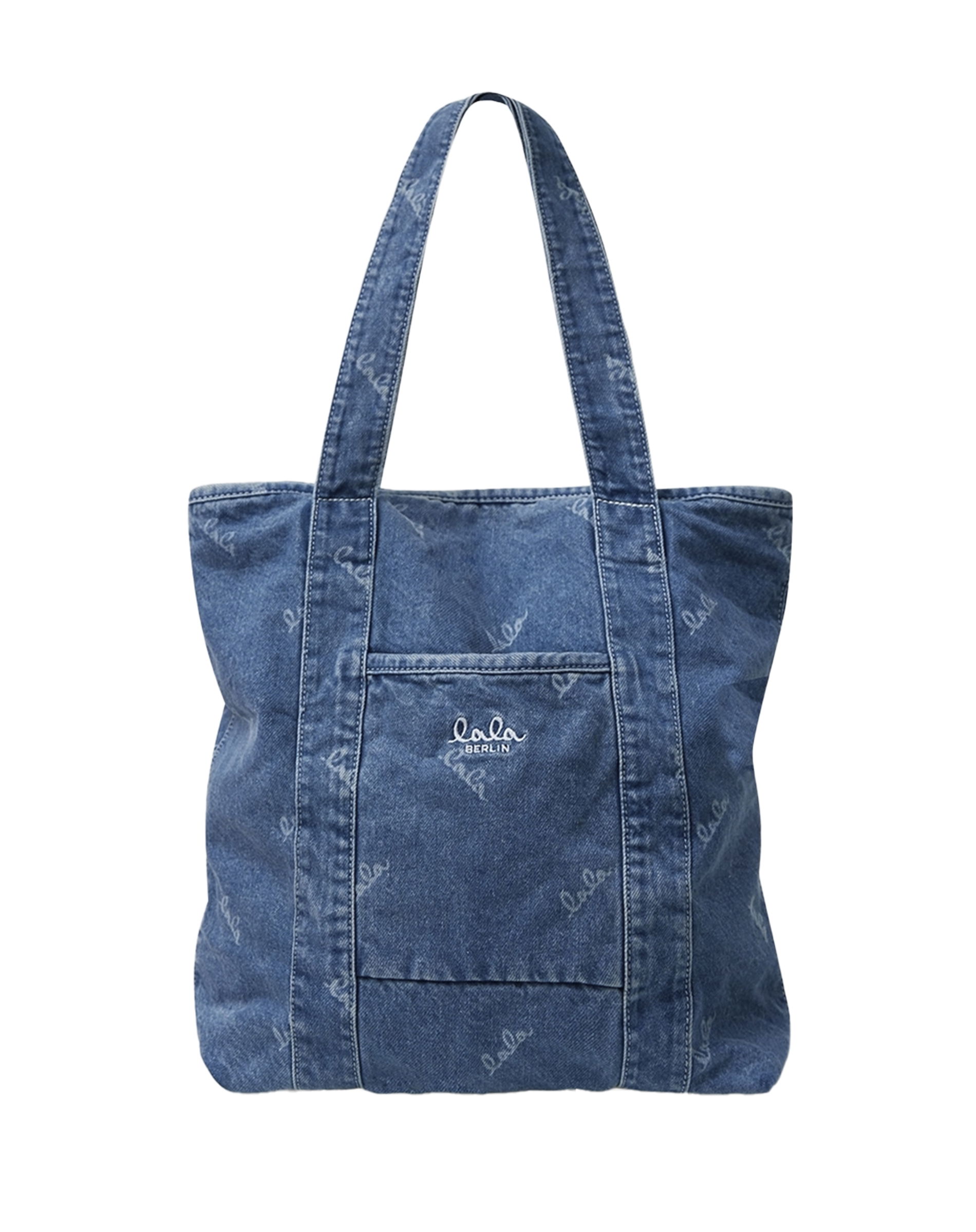 Carmela Printed Logo Denim Taske - Washed Blue