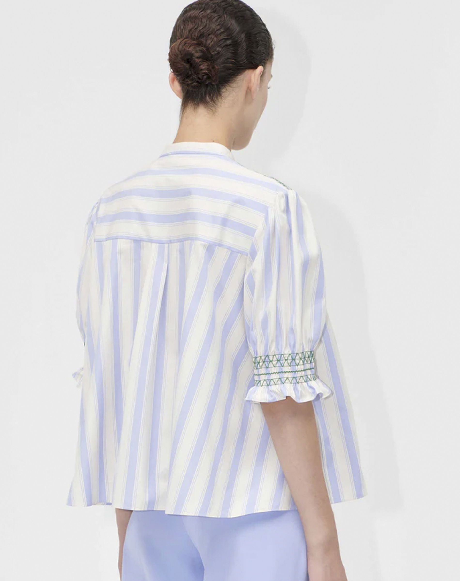 Smocked Gathered Bluse - Pastel Stripes