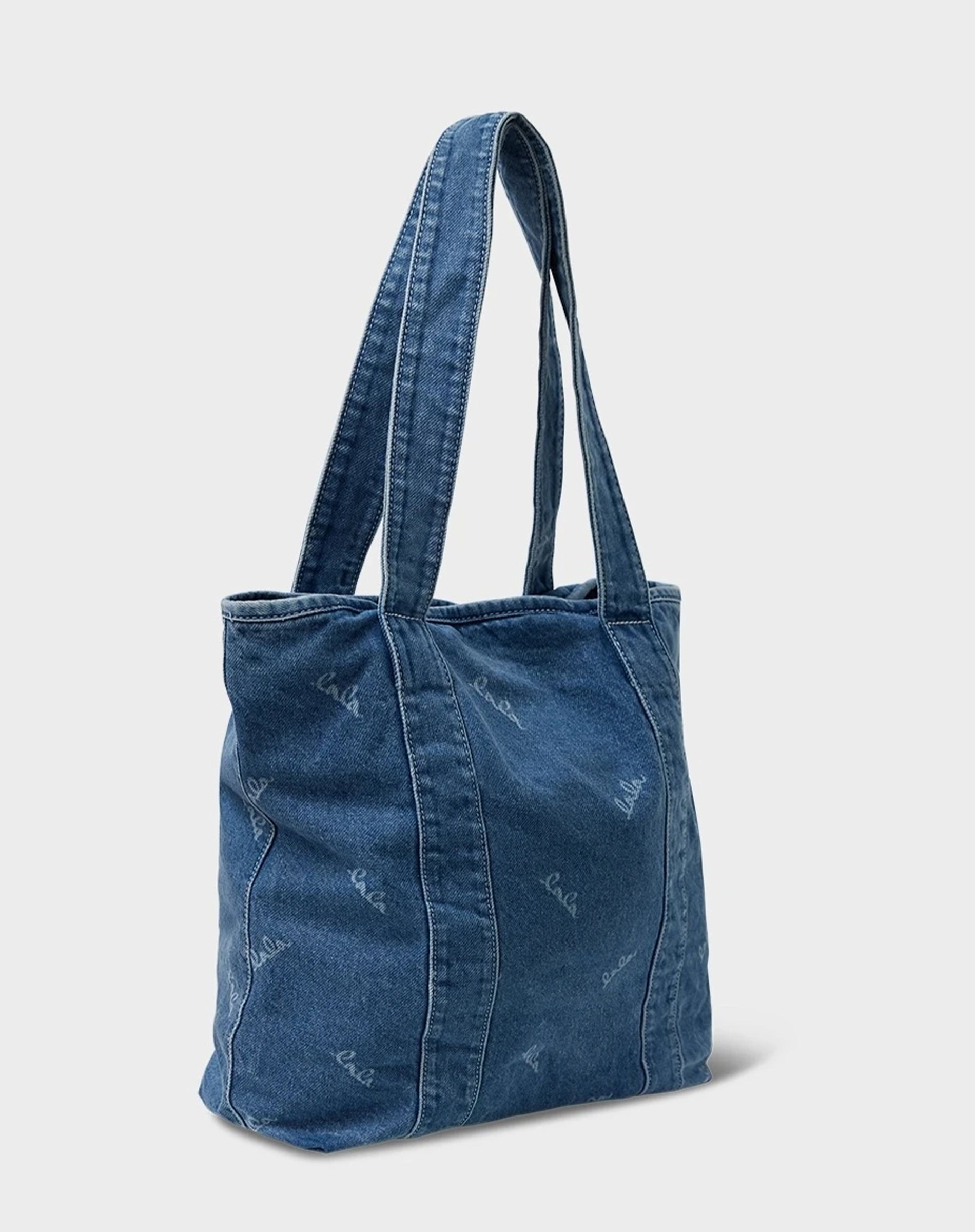 Carmela Printed Logo Denim Taske - Washed Blue