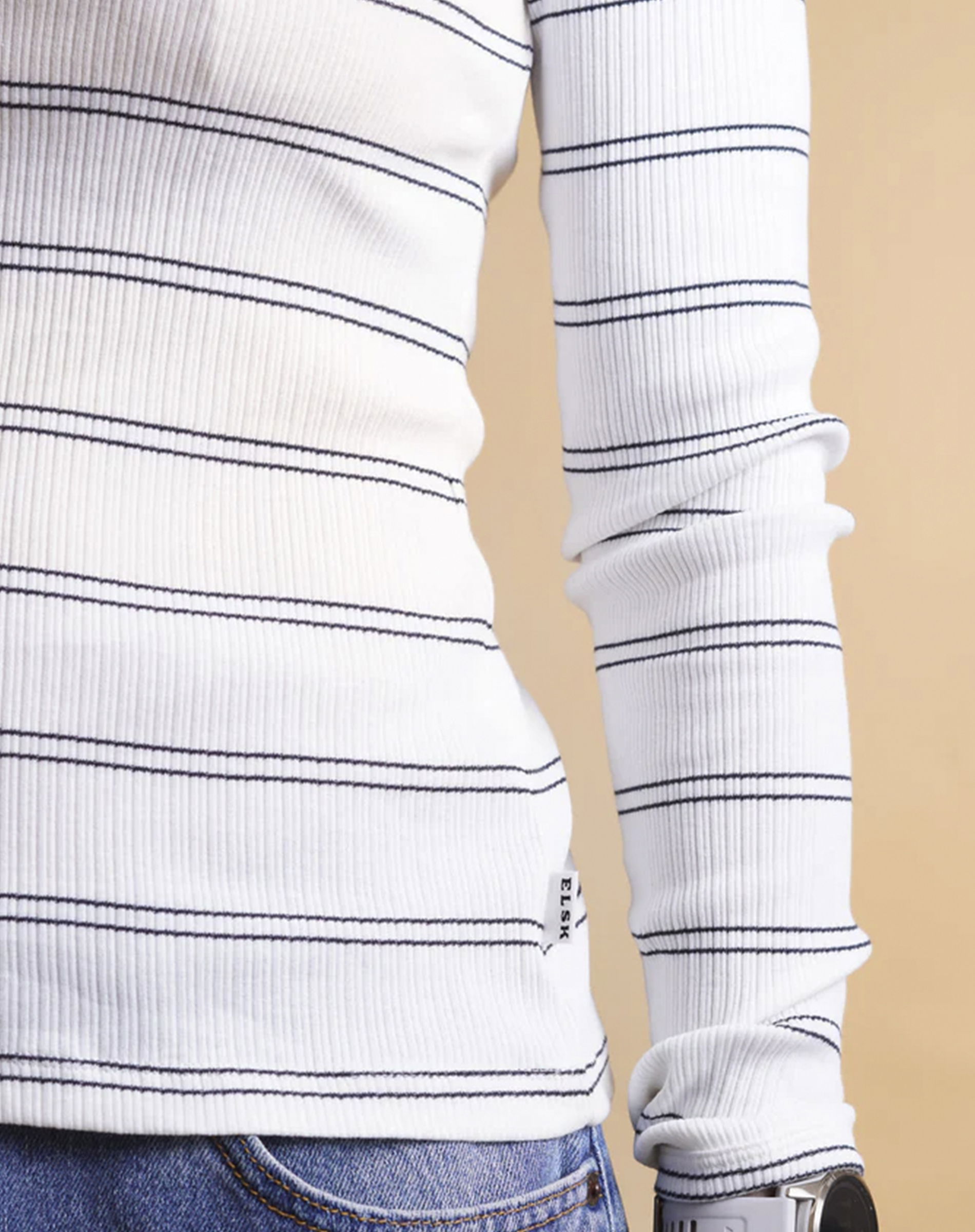 Rib langærmet T-shirt - Cream/Black