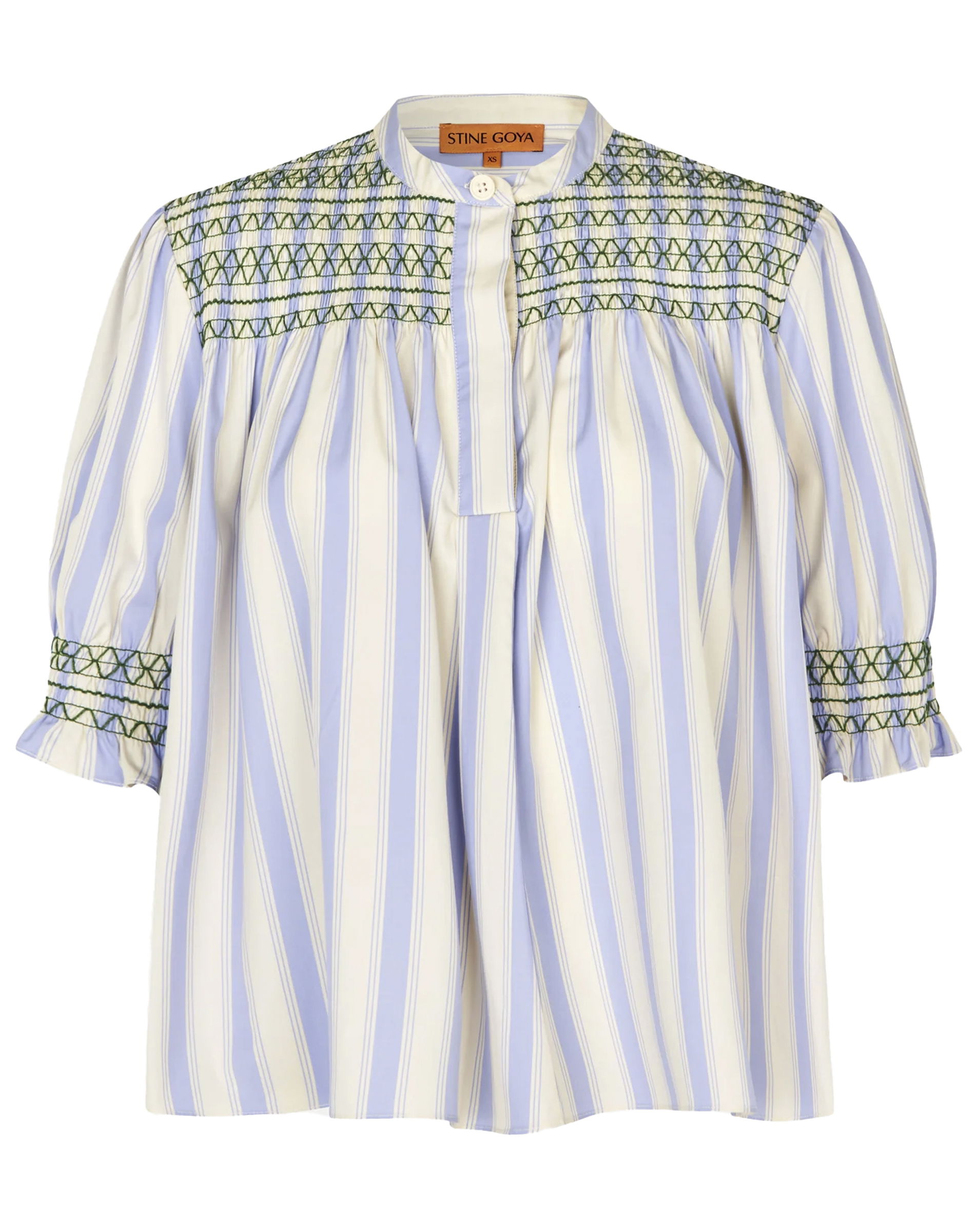 Smocked Gathered Bluse - Pastel Stripes
