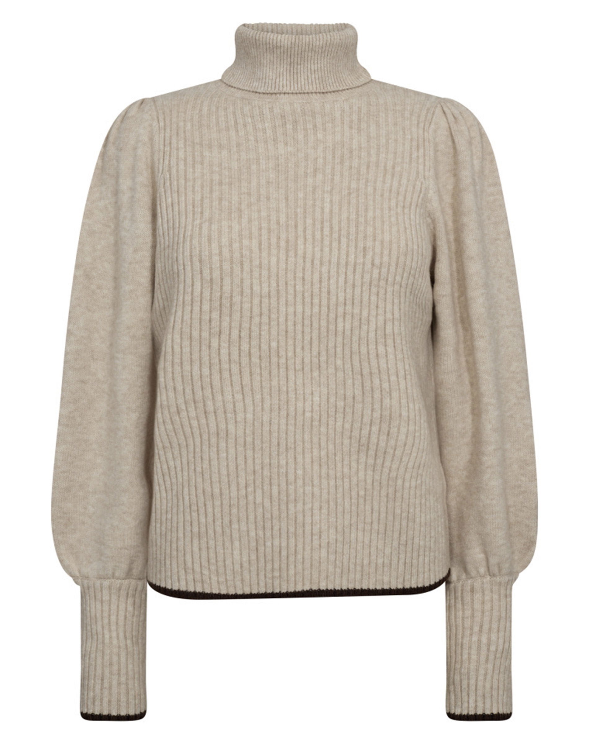 Row CC Puff Rib Roll Neck Strik - Creme