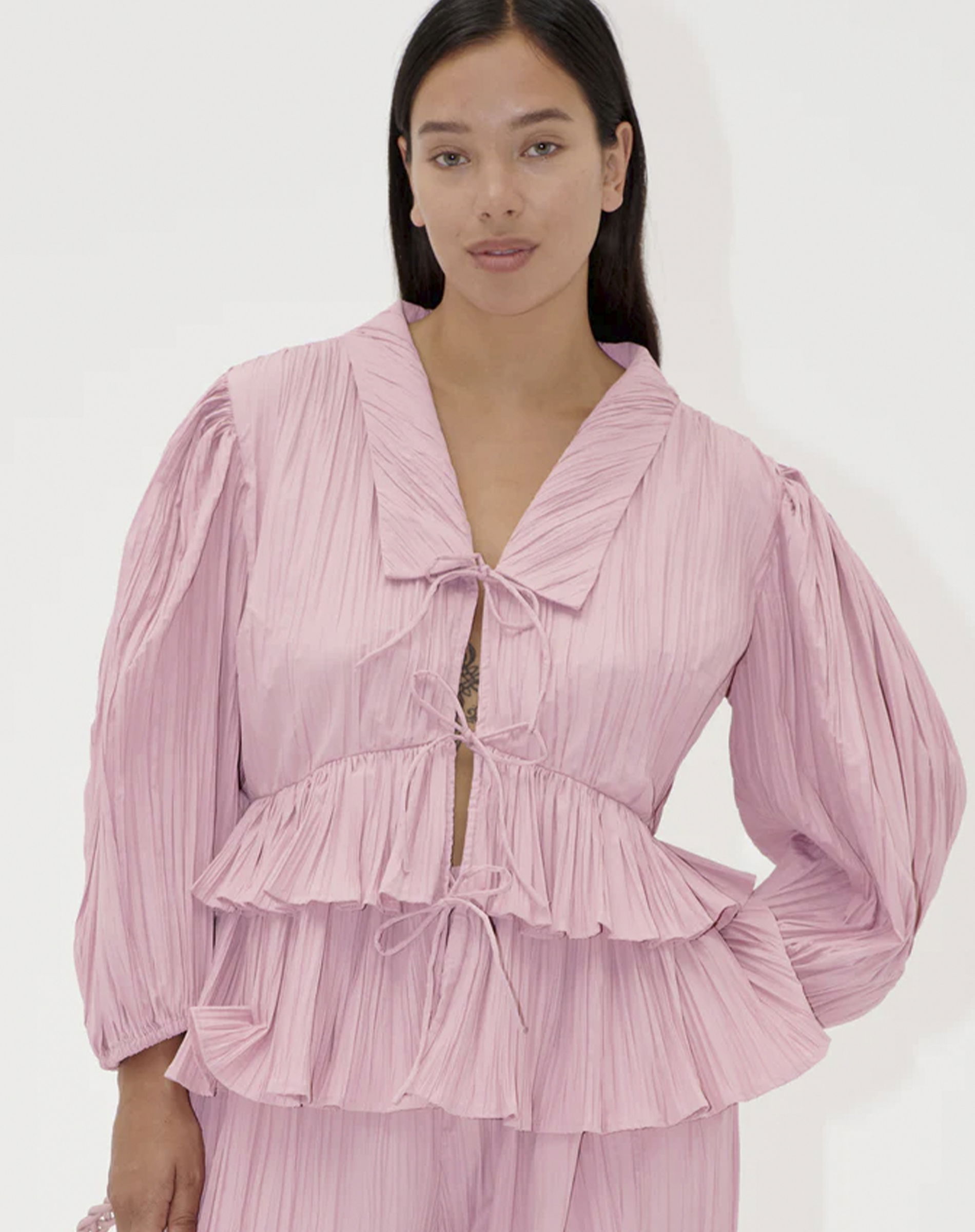 Balloon Sleeve Tie Bluse - Pink Nectar