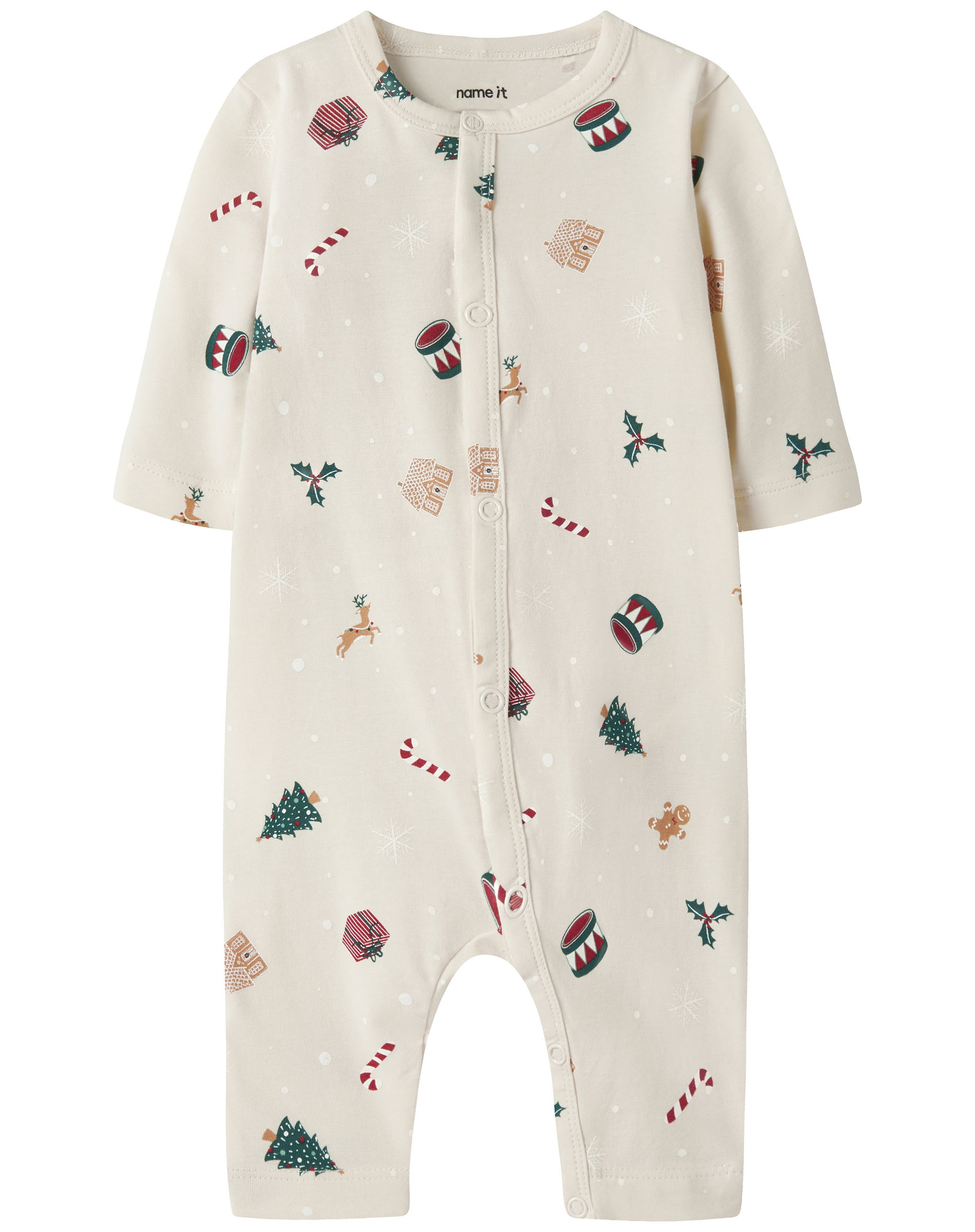 NBNVismas LS Nattøj - Whitecap Gray/Xmas AOP