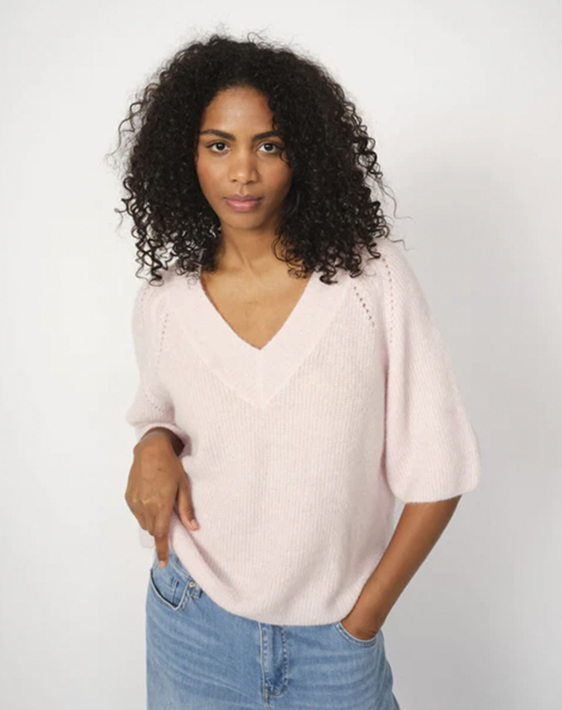 MMTaci 3/4 V-Neck Strik - Ballet Slipper