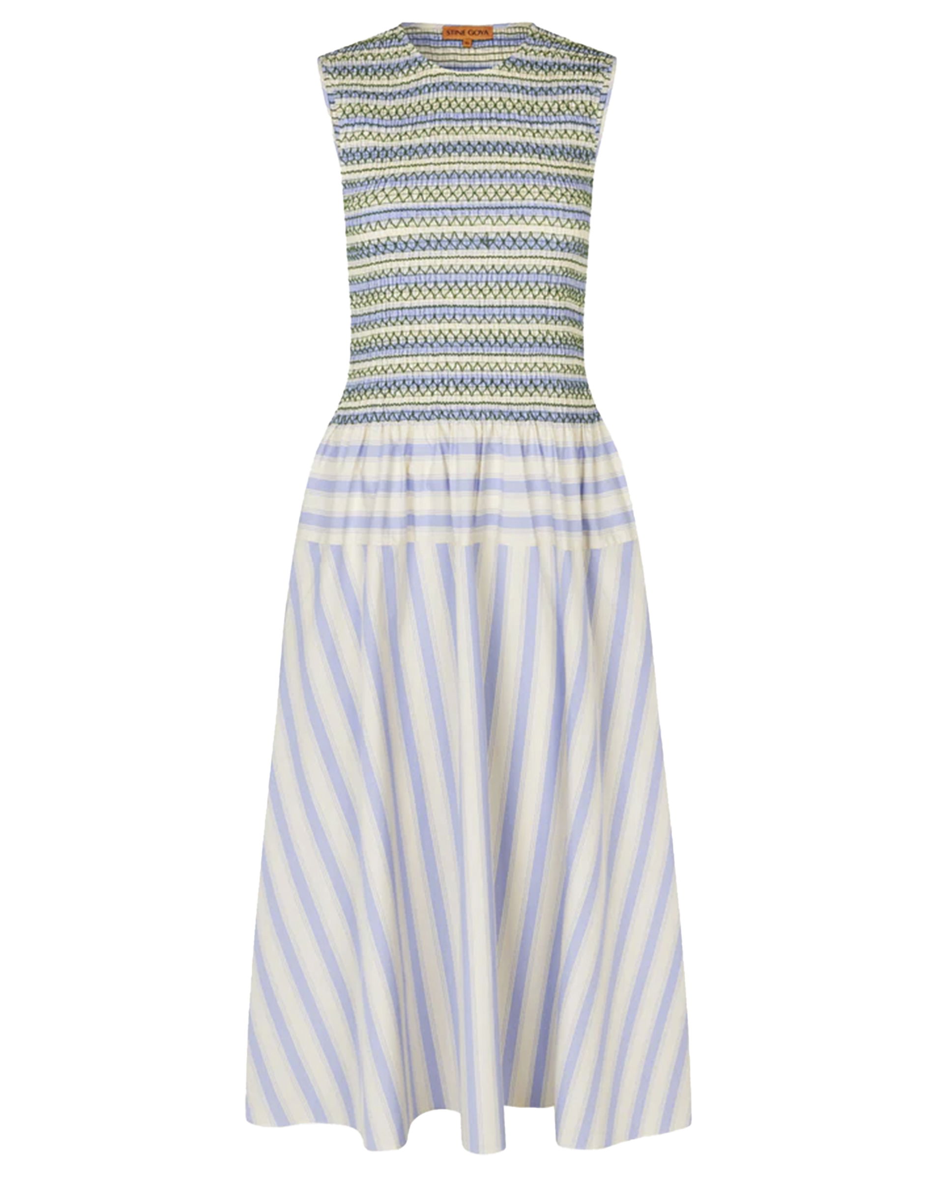 Smocked Gathered Tank Kjole - Pastel Stripes