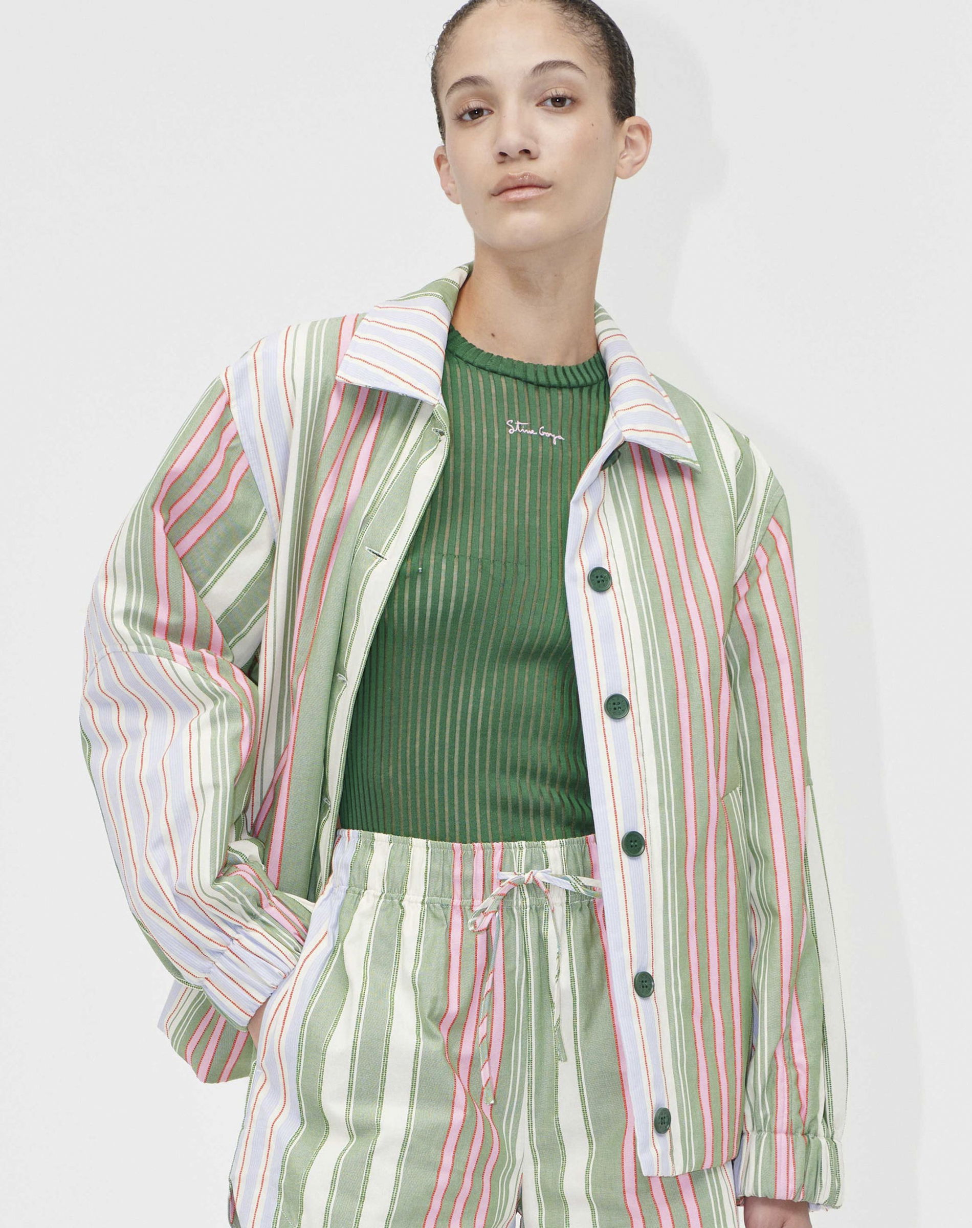 Oversized Utility Workwear Jakke - Forest Stripe