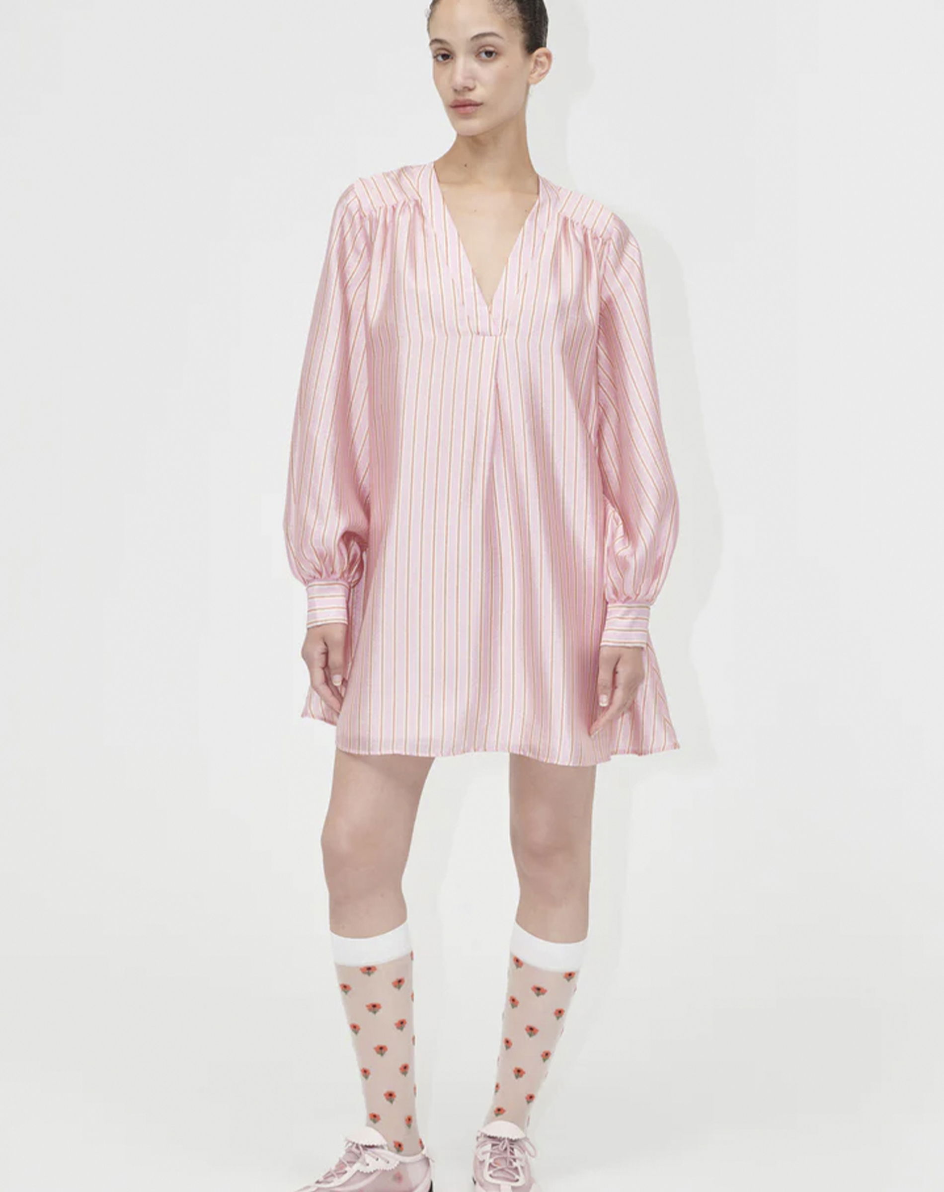 Kimono Mini Kjole - Rose Pinstripe