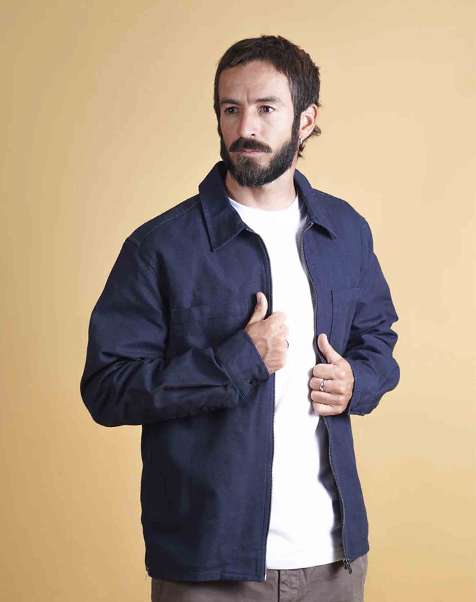 Herringbone Zip Overshirt - Dark Navy
