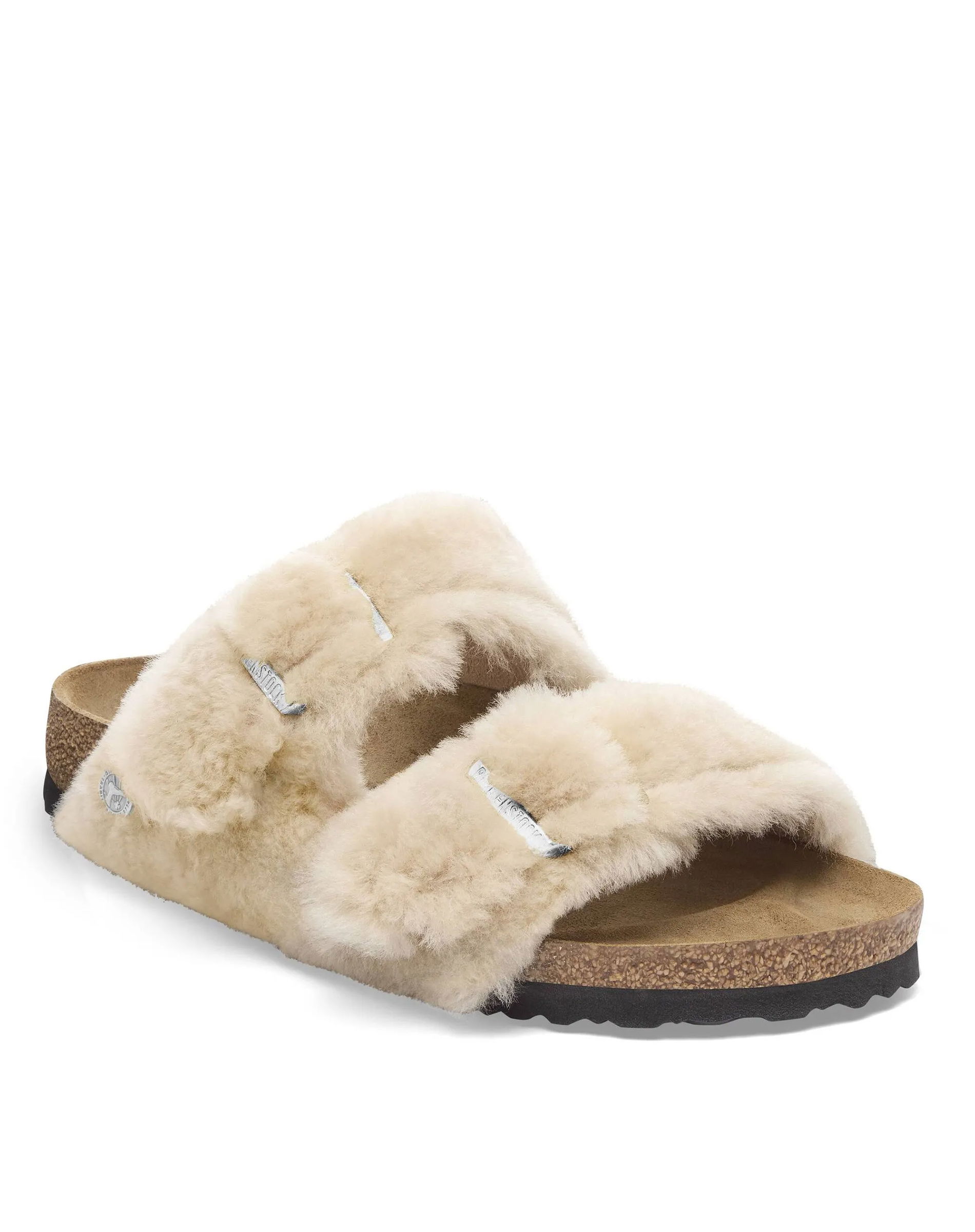 Arizona Shearling Rivet Logo Fur Sandal - Sandcastle