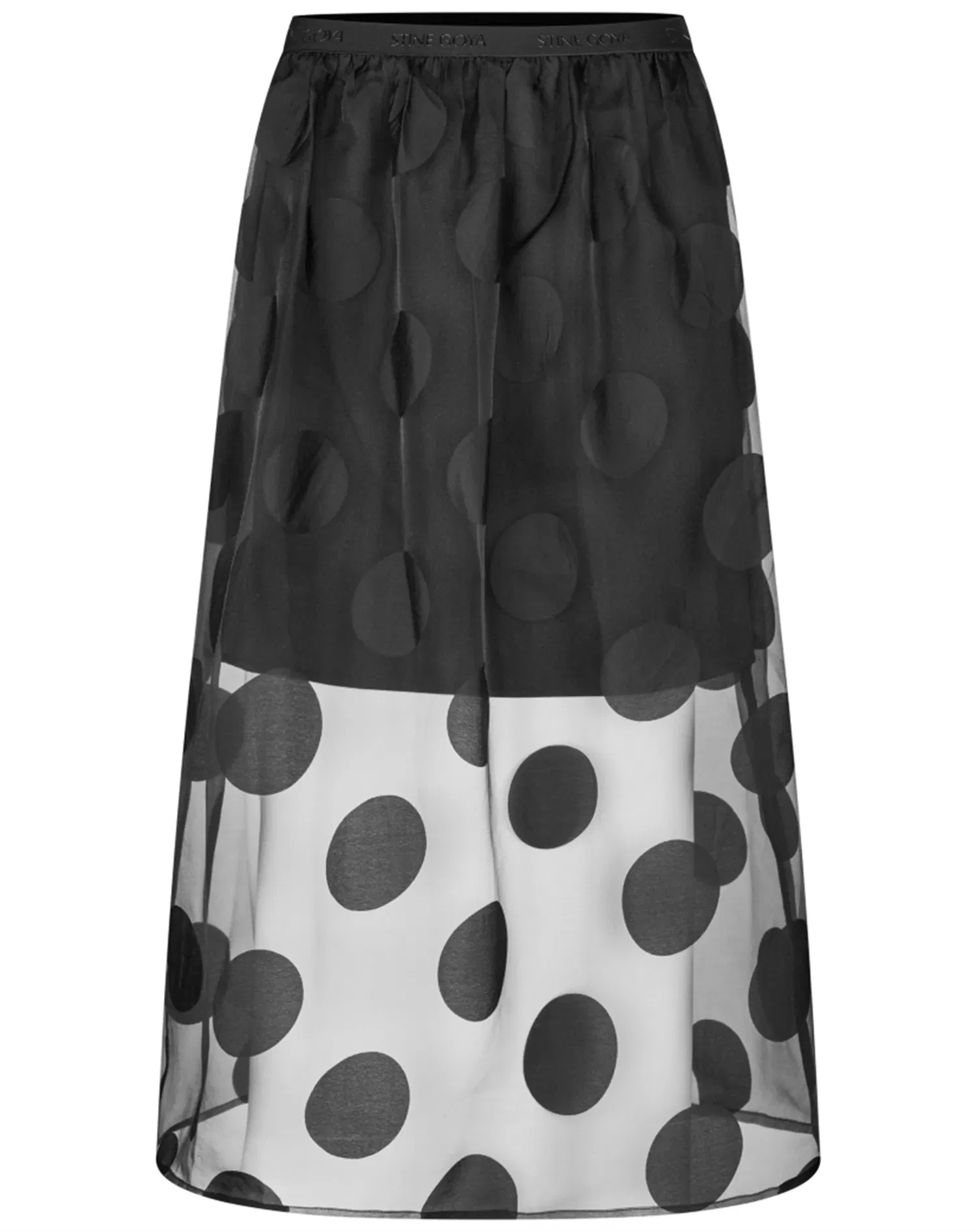 Elasticated Waistband Midi Nederdel - Dotted Black