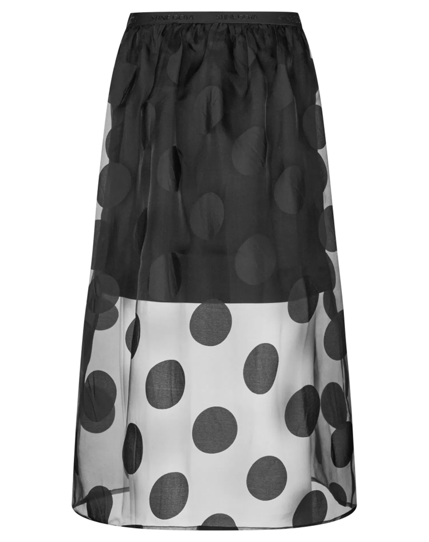 Elasticated Waistband Midi Nederdel - Dotted Black