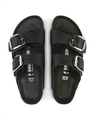 Arizona Big Buckle Oiled Leather Sandal - Black